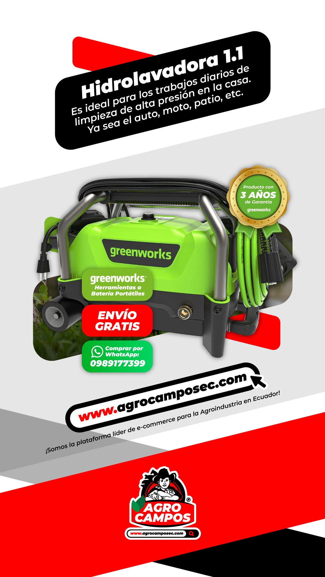 Hidrolavadora Greenworks 1.1 GPM