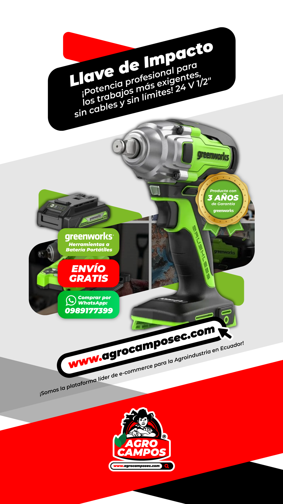 Llave de Impacto Greenworks 24V
