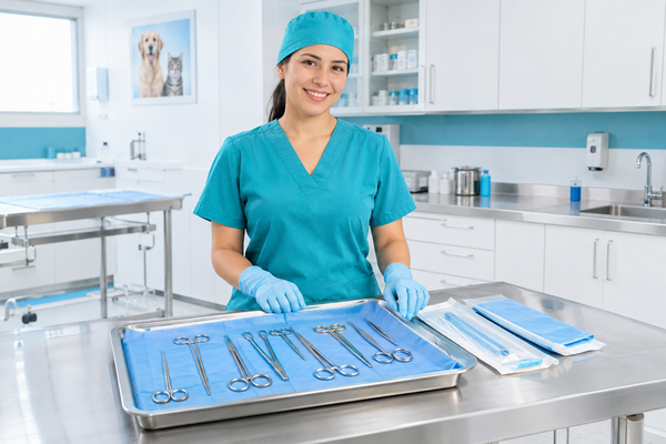Instrumental Veterinario en un entorno clínico limpio