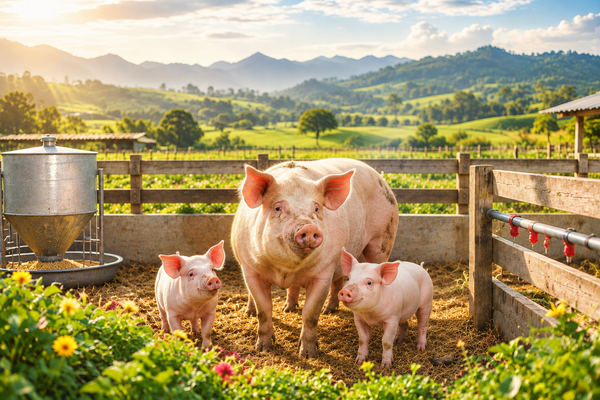 Productos para Cerdos, solo animales en una granja luminosa