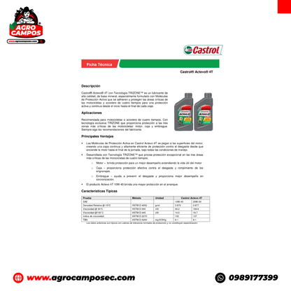 Aceite Castrol Actevo 4T 20W-50