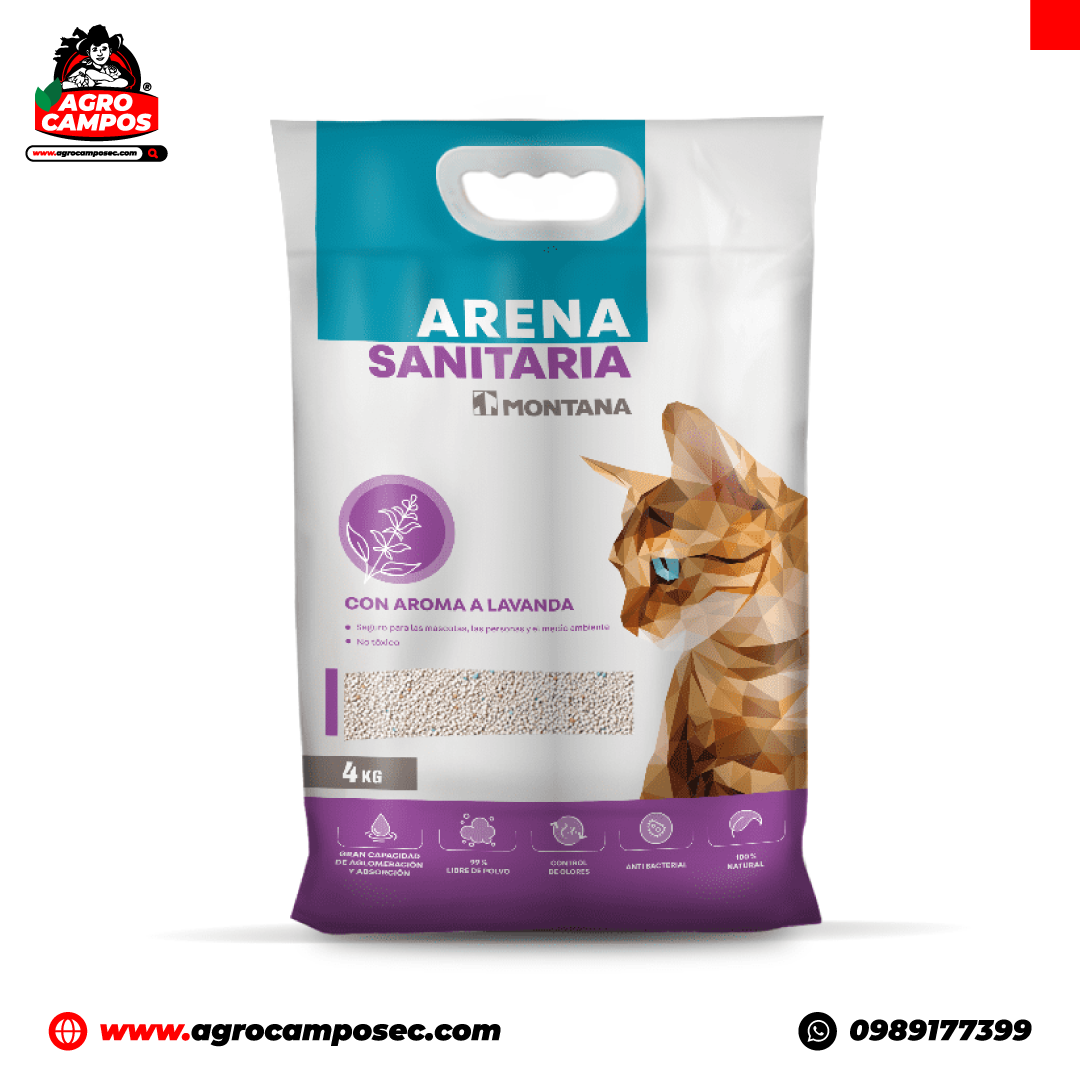 Arena Sanitaria Gatos Montana Lavanda Bentonita 100% Natural Super Premium Aglomerante Ecuador - Agro Campos® Online Store