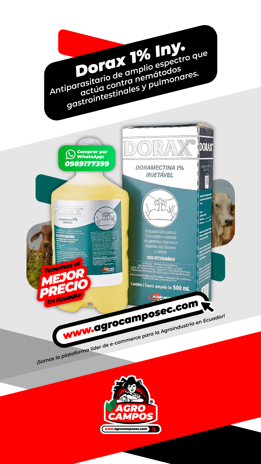 Dorax 1% Antiparasitario Inyectable Frasco Uso Veterinario Ganado Ecuador - Agro Campos® Online Store