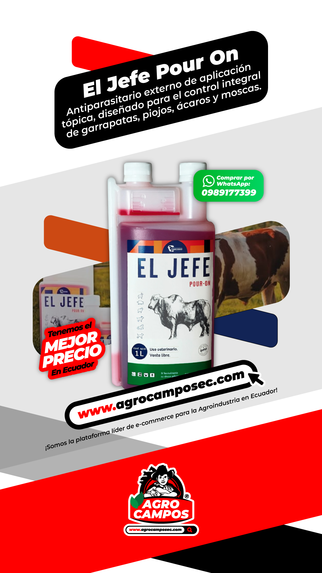 El Jefe Pour On Proteccion Prolongada Sanidad Animal Uso Veterinario Ecuador - Agro Campos® Online Store

