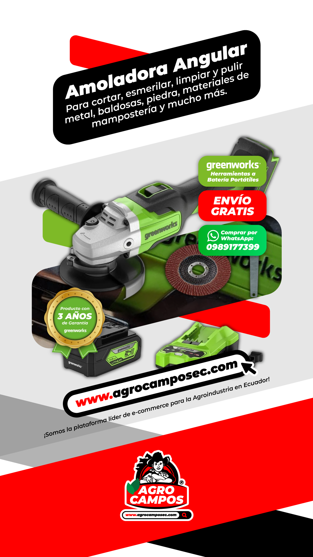 Amoladora Angular Greenworks 24V