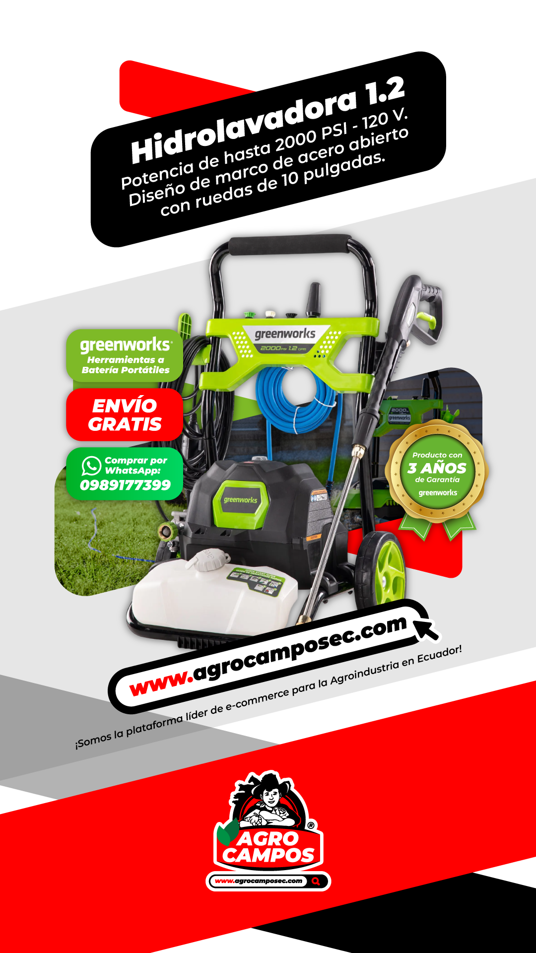 Hidrolavadora Greenworks 1.2 GPM