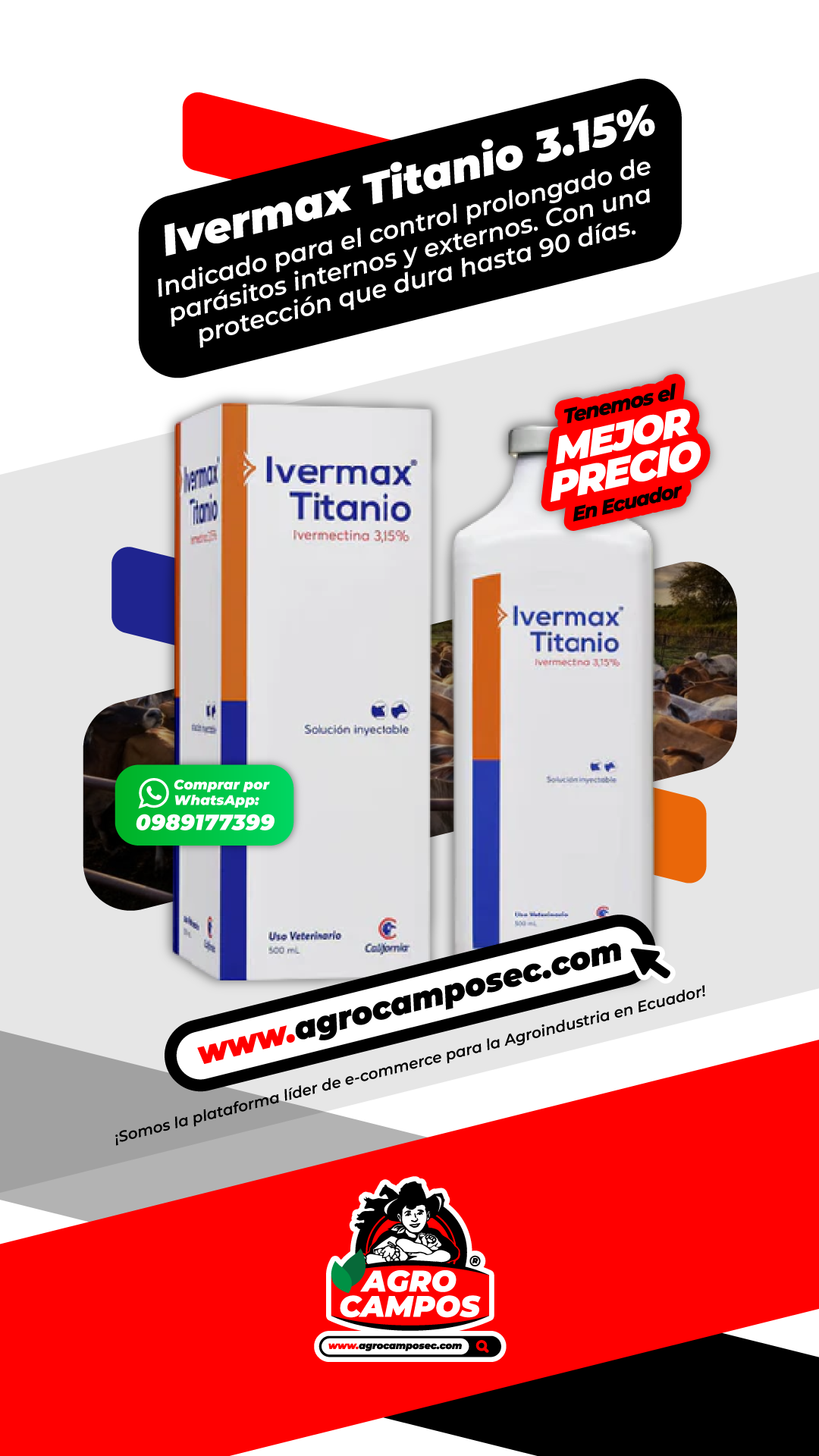Ivermax Titanio 3.15% Frasco Inyectable Antiparasitario Uso Veterinario Ecuador - Agro Campos® Online Store