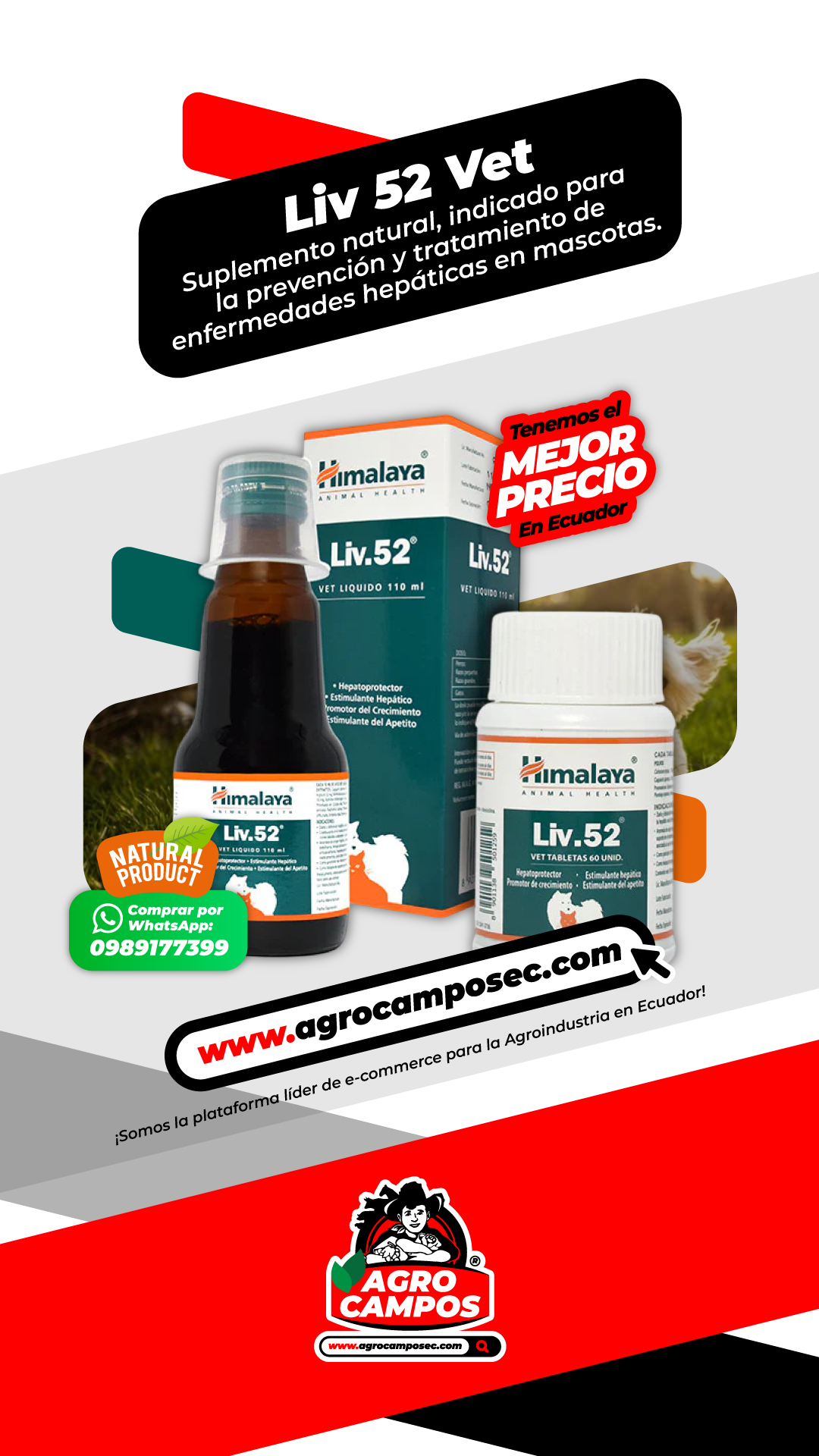 Liv 52 Vet Himalaya Frasco 60 Tabletas 110ml Hepatoprotector Mascotas Ecuador - Agro Campos® Online Store