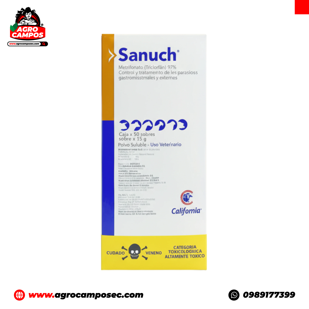 Sanuch Polvo Insecticida Metrifonato Control Moscas Nuche Garrapatas Bovinos Ecuador - Agro Campos® Online Store
