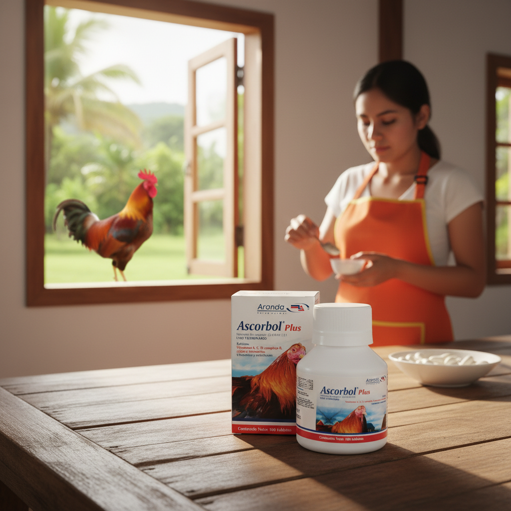 ascorbol-plus-mujer-cocina-gallo-ventana