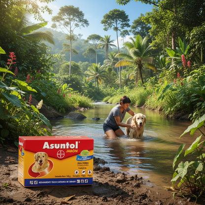 asuntol-jabon-ectoparasiticida-perros-bano-rio-naturaleza-ecuador