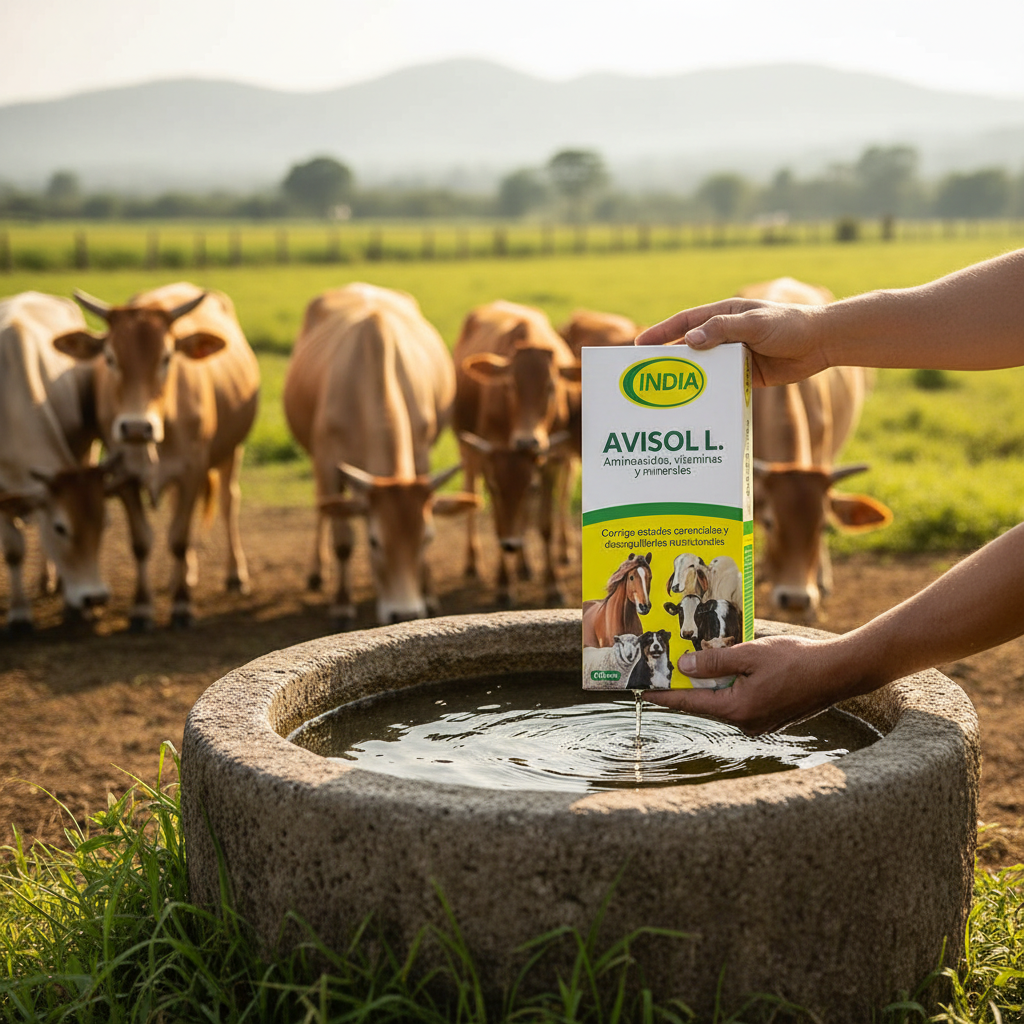 avisol-l-aminoacidos-bebedero-caja-manos-agricultor-vacas-acercandose-ecuador