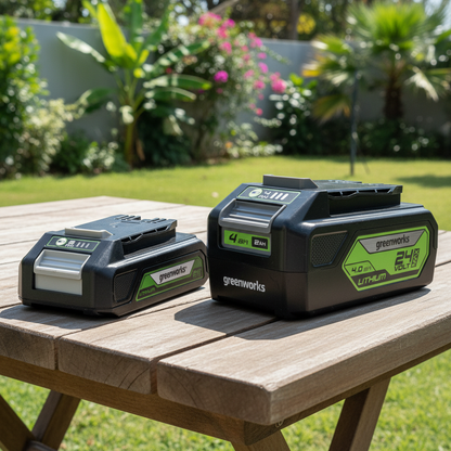 baterias-greenworks-powerall-24v-comparacion-tamano-2ah-4ah-jardin-ecuador