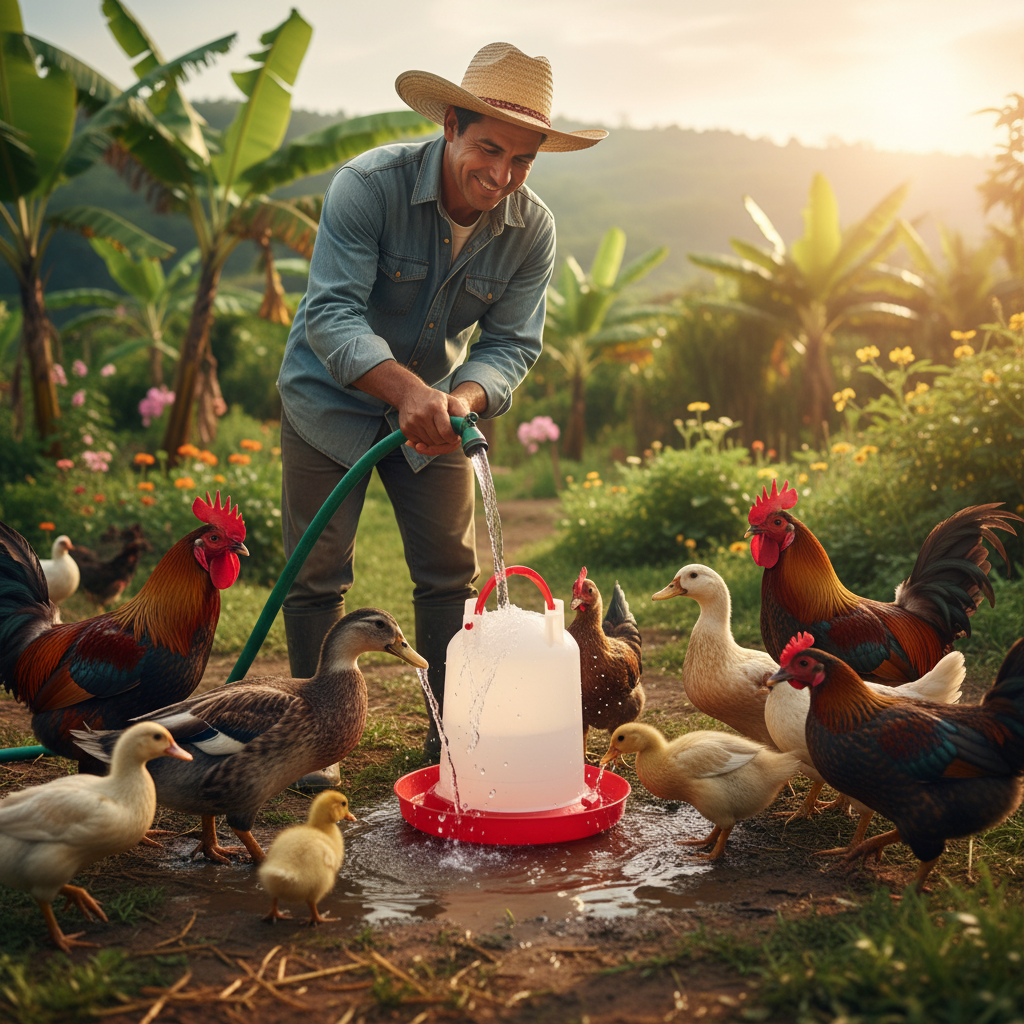 bebedero-plastico-aves-llenado-manguera-patos-gallinas-ecuador