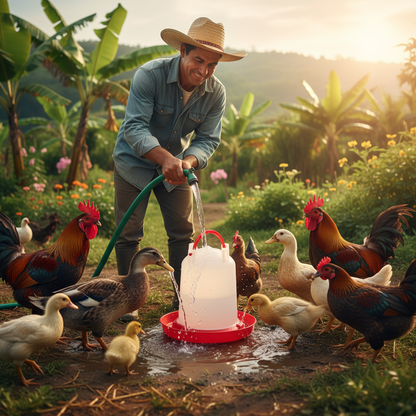 bebedero-plastico-aves-llenado-manguera-patos-gallinas-ecuador