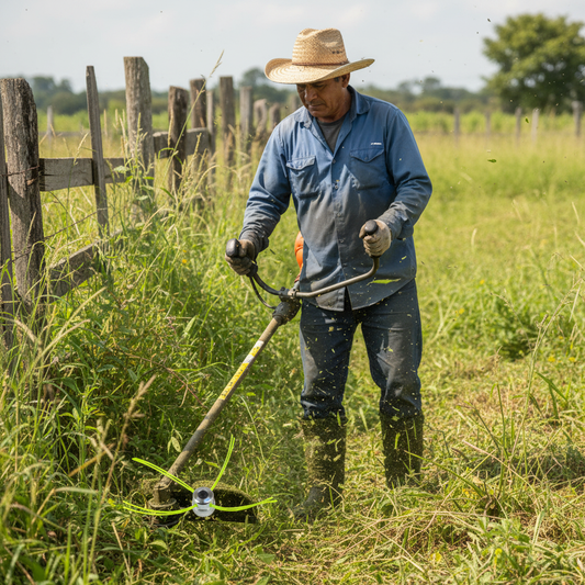 cabezal-aluminio-groway-cerca-cortando-maleza-junto-cerca-finca-ecuador