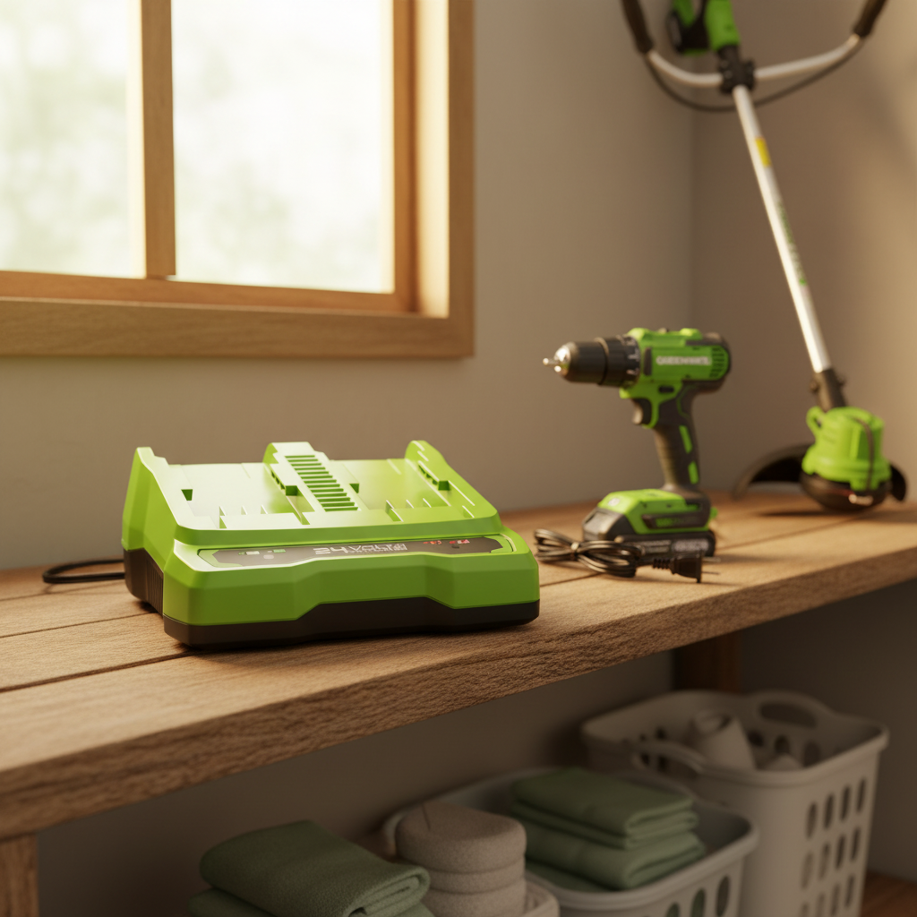 cargador-doble-greenworks-24v-cuarto-utilidades-estante-organizado-ecuador