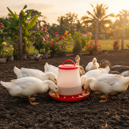 comedero-plastico-aves-patos-gansos-corral-atardecer-ecuador