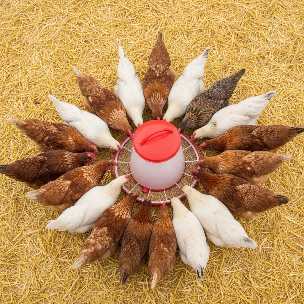 comedero-plastico-aves-vista-aerea-gallinas-rodeando-ecuador