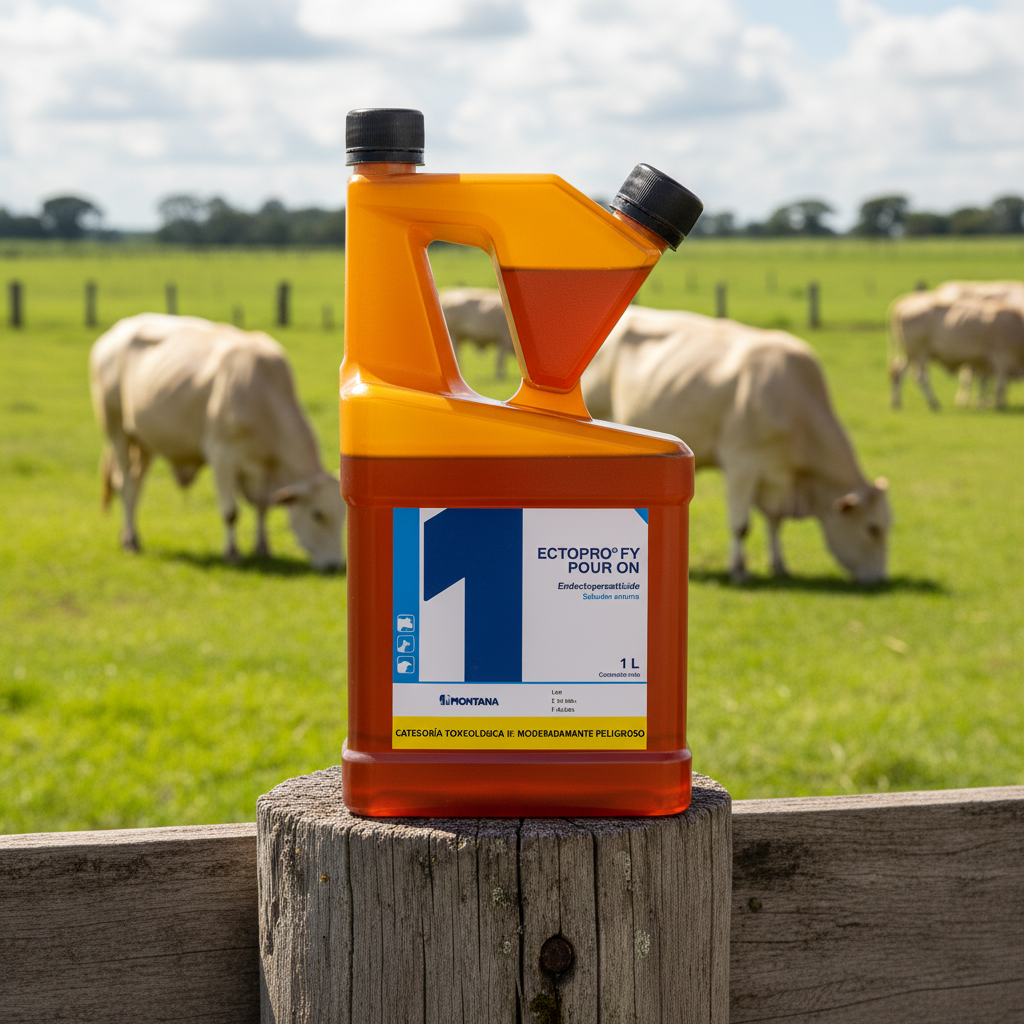 ectopro-fy-producto-potrero-frasco-completo-poste-madera-vacas-brahman-pastando-fondo-luz-natural