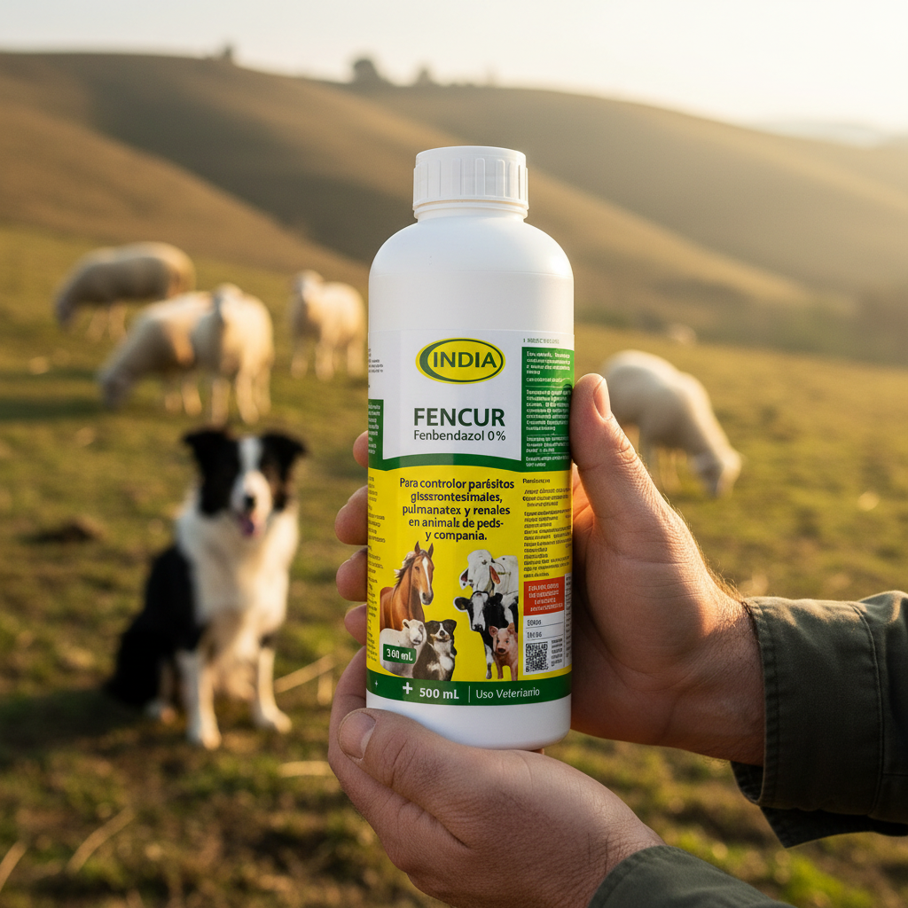 fencur-antiparasitario-mano-ganadero-botella-border-collie-rebano-ovejas-ecuador
