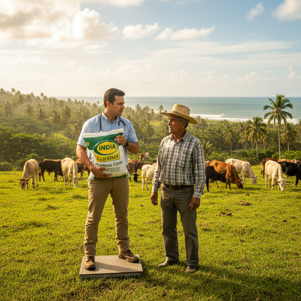 ganasal-praderas-costa-india-veterinario-asesorando-potrero-costero-ecuador