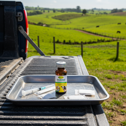 iverind-1-antiparasitario-kit-veterinario-frasco-bandeja-jeringas-maletero-camioneta-finca-ecuador