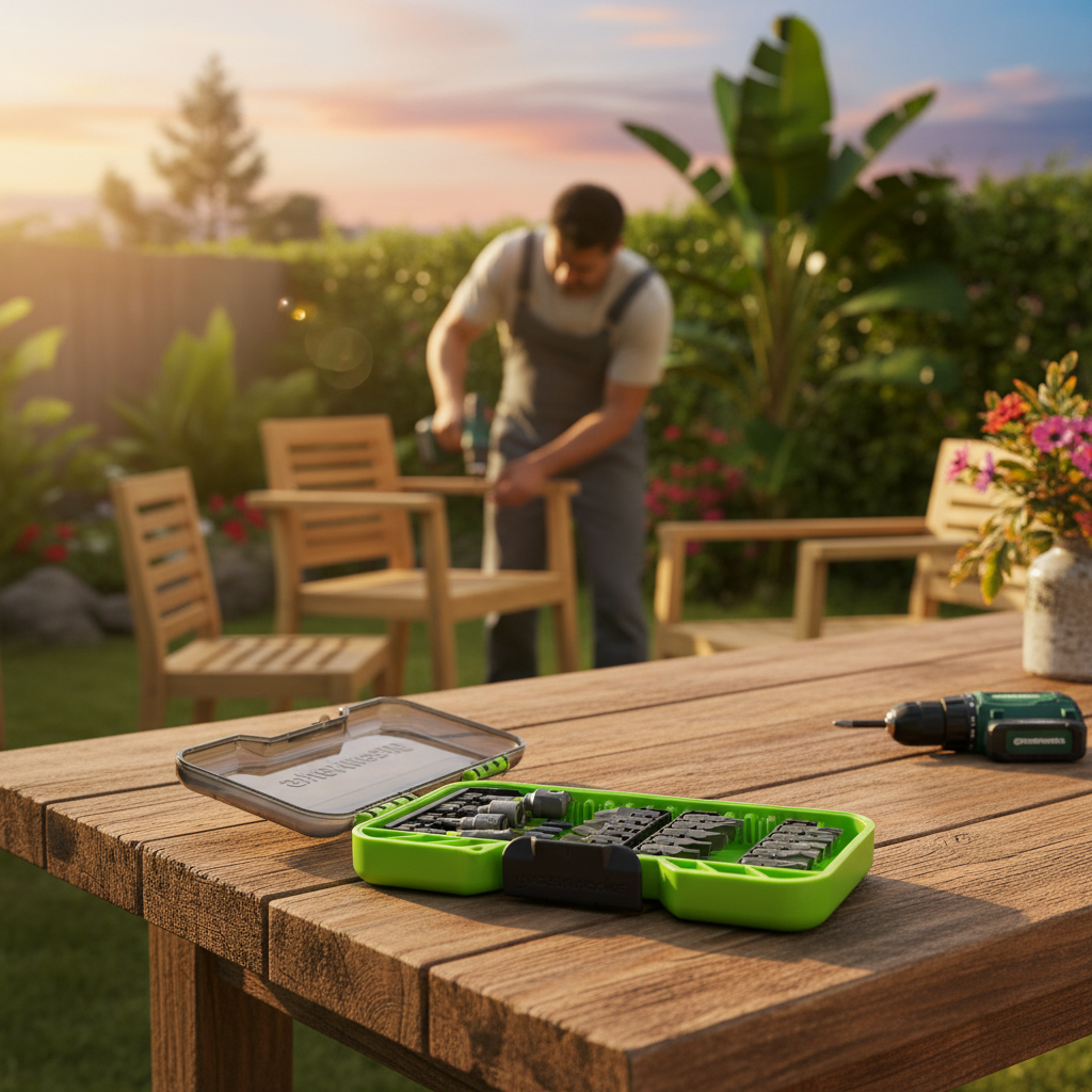 juego-puntas-impacto-greenworks-jardin-atardecer-adulto-ensamblando-muebles-ecuador