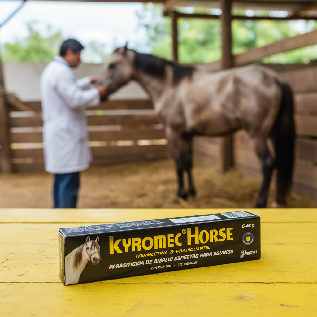 kyromec-horse-caballo-parasitado-superficie-amarilla-vet-examinando