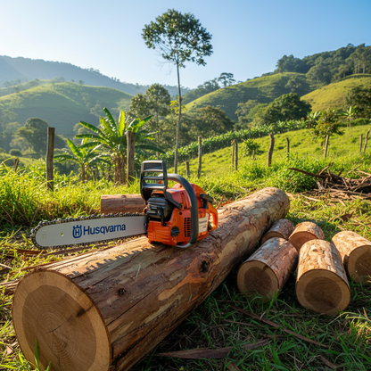motosierra-husqvarna-353-tronco-eucalipto-finca-ecuador