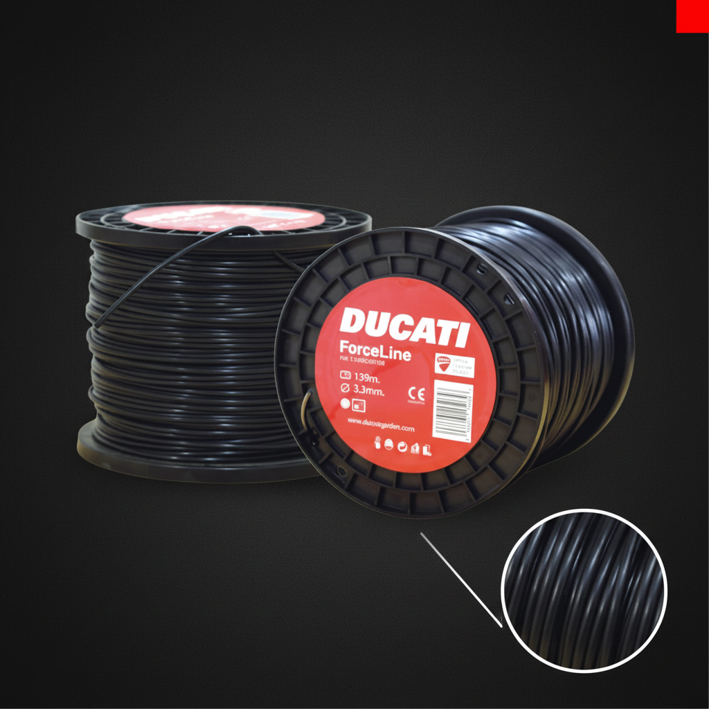 nylon-ducati-force-line-redondo-closeup-seccion-circular-negra-etiqueta-roja-ducati