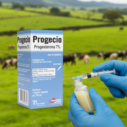 progecio-progesterona-closeup-carga-manos-guantes-cargando-progesterona-jeringa-potrero-ecuatoriano-fondo