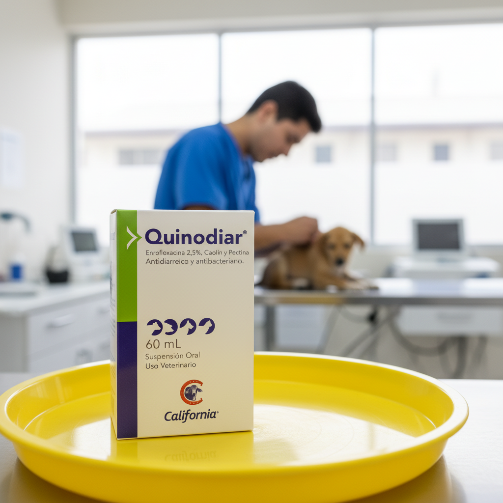 quinodiar-cachorro-clinica-bandeja-amarilla-vet-examinando