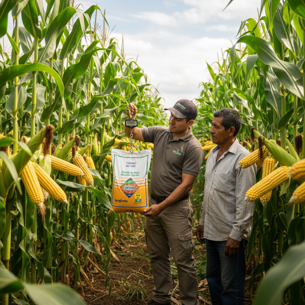 semilla-maiz-trueno-nb7443-agronomo-agripac-asesorando-campo-fuerte-ecuador