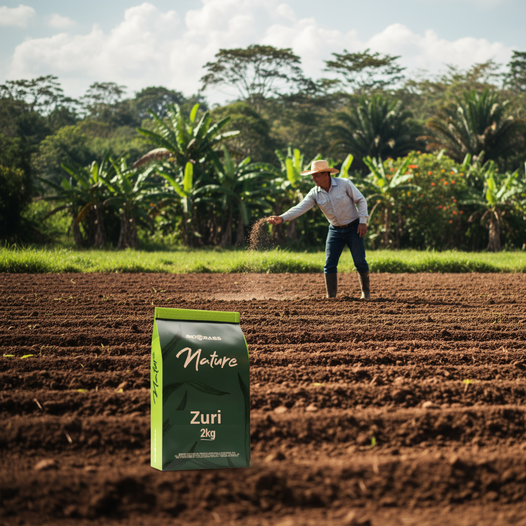 semilla-pasto-zuri-biograss-agricultor-sembrando-voleo-suelo-preparado-ecuador