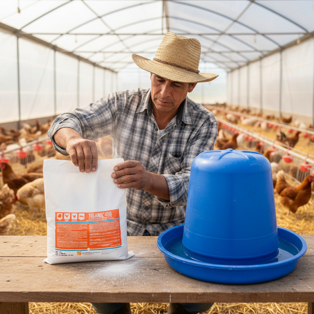 tiganil-450-oral-bebedero-agricultor-disolviendo-polvo-bebedero-pollos-granja-ecuador