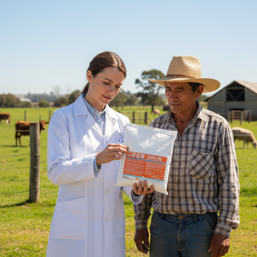 tiganil-450-oral-veterinario-explicando-producto-agricultor-finca-ecuador
