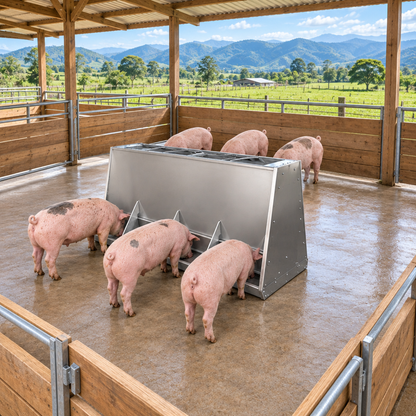 Vista amplia del corral con alimentación por ambos lados